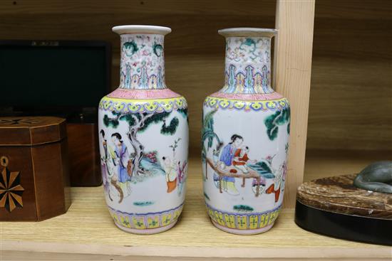 Two 19th century Chinese famille rose bottle vases 23cm high